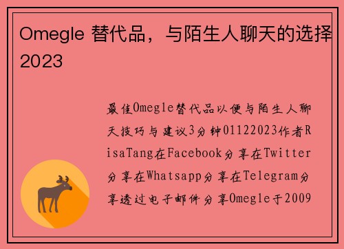 Omegle 替代品，与陌生人聊天的选择2023